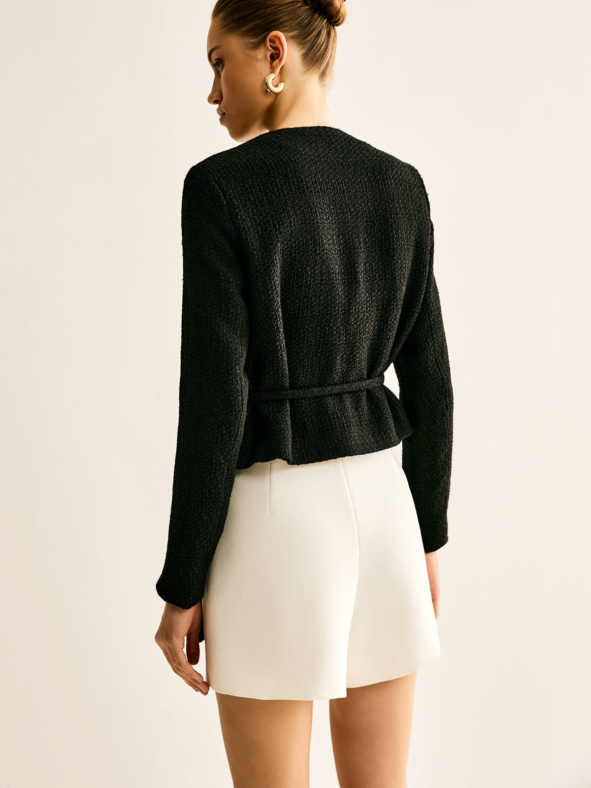 Blazer Abbottonato con Cintura in Vita