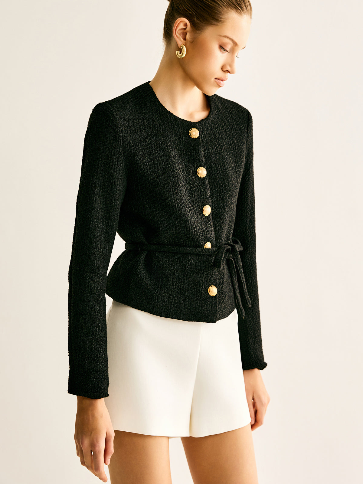 Blazer Abbottonato con Cintura in Vita