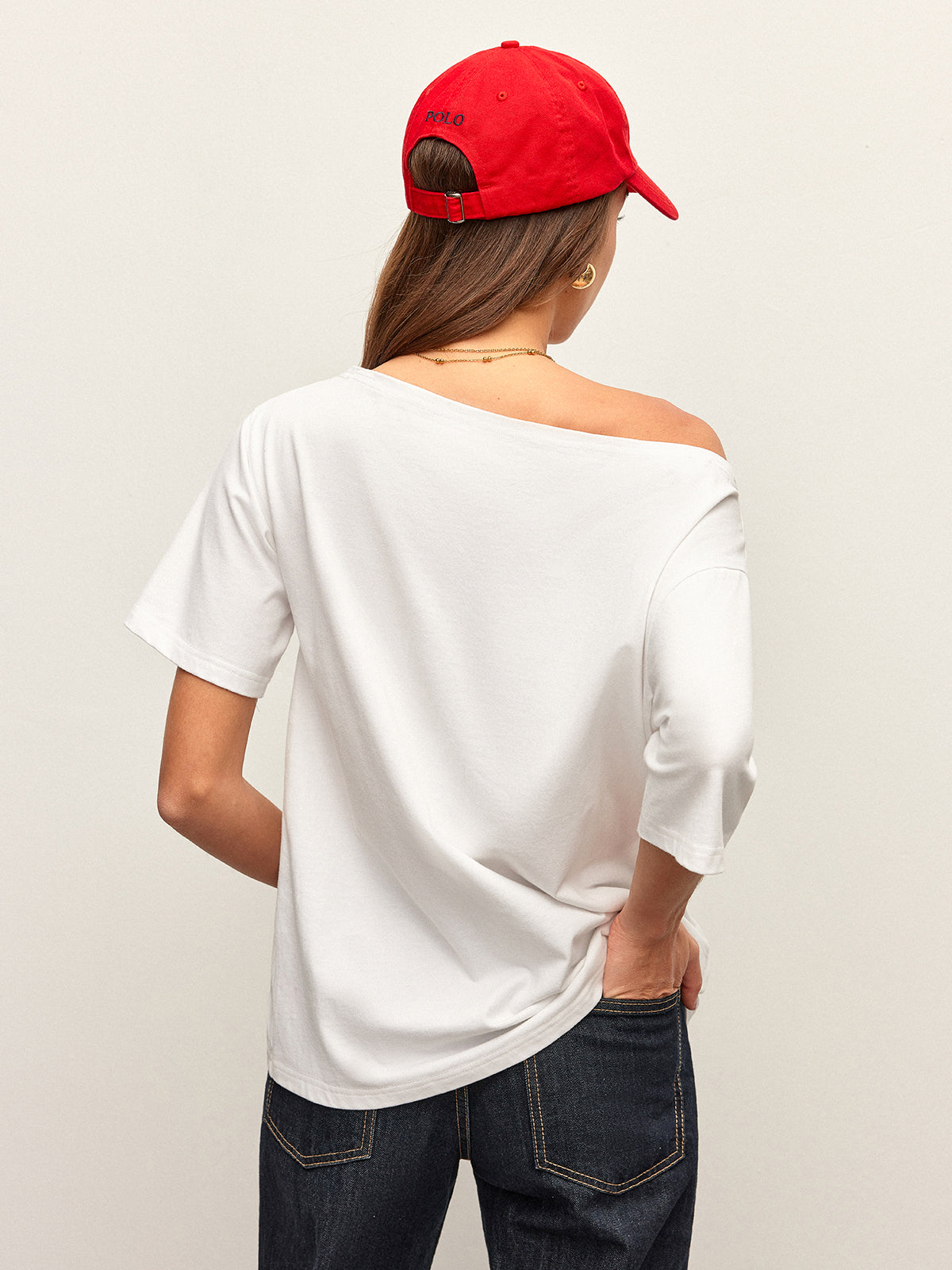 Camiseta de Algodón con Hombros Descubiertos