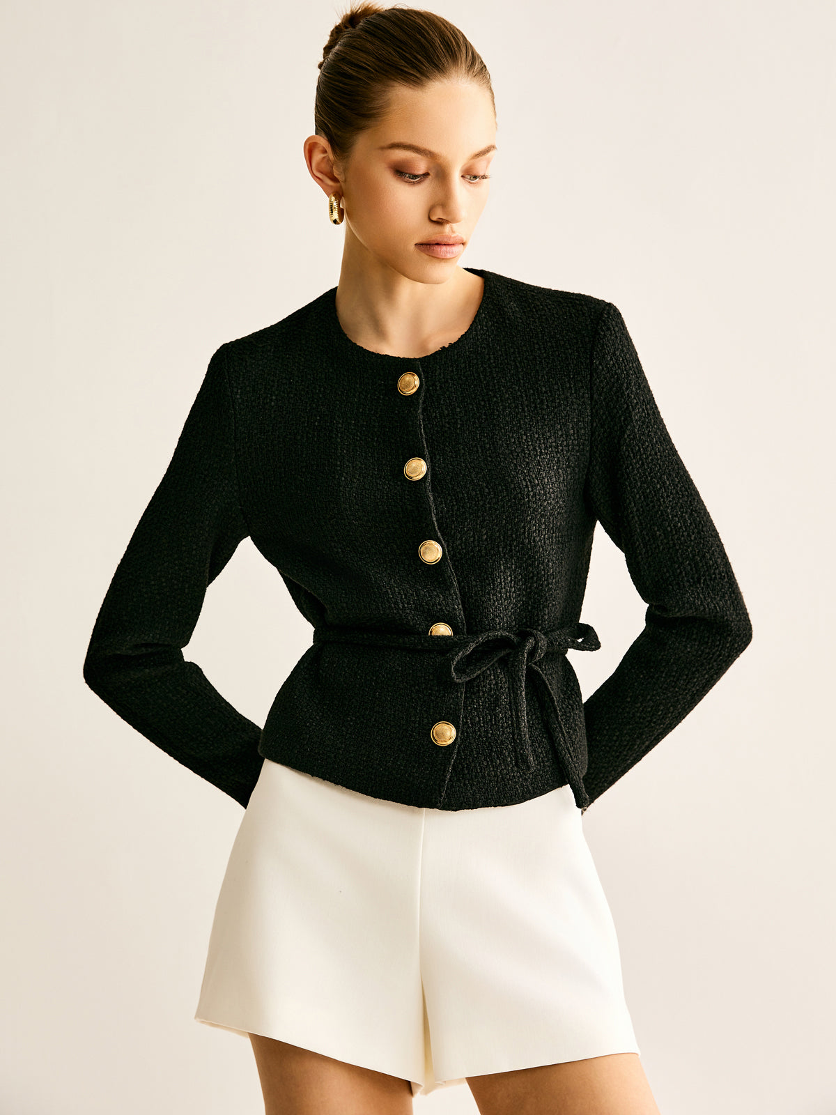 Blazer Abbottonato con Cintura in Vita