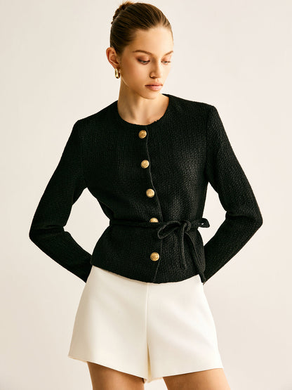 Blazer Abbottonato con Cintura in Vita