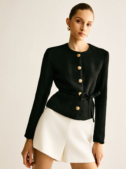 Blazer Abbottonato con Cintura in Vita