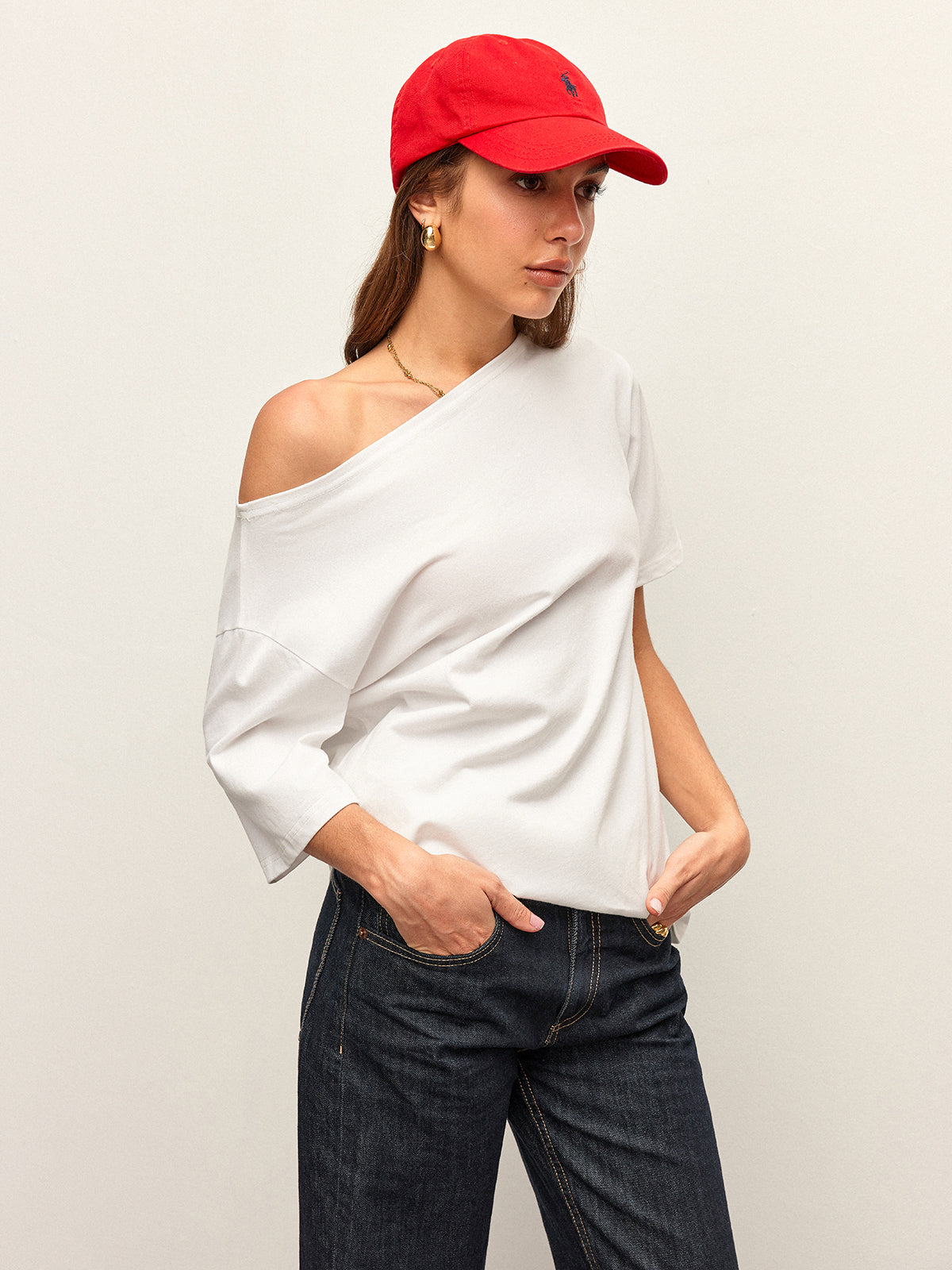Camiseta de Algodón con Hombros Descubiertos