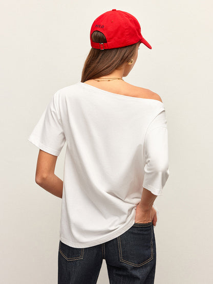 Camiseta de Algodón con Hombros Descubiertos