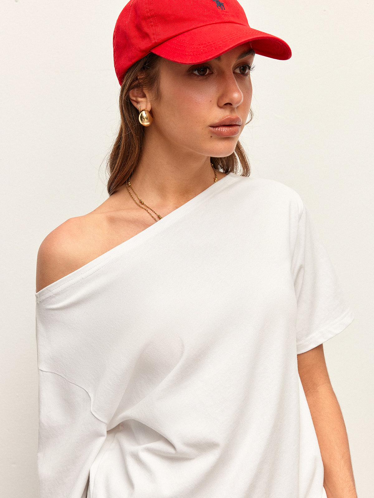 Camiseta de Algodón con Hombros Descubiertos
